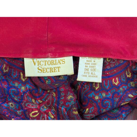 Vtg Victorias Secret Robe Gold Label Red Blue Brocade Lightweight Kimono Short - Picture 2 of 9
